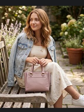 Isaac Mizrahi Blush Pink Leather Satchel with Gold-Tone Rings